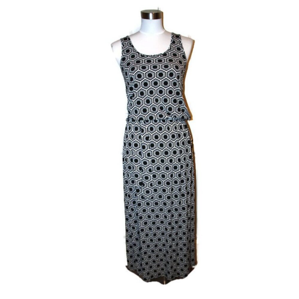 MICHAEL KORS Black White Geo Print Maxi Stretch Dress Resort - NWT $110